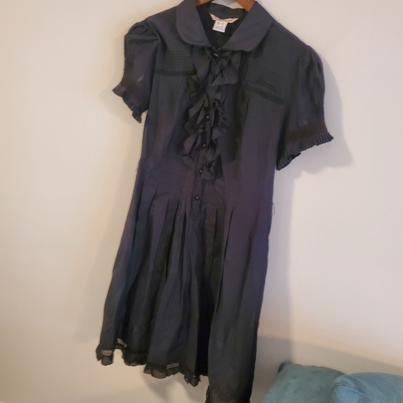 KENZIE designer goth Prarie dress navy blue cottagecore size Medium ruffle lace - Picture 2 of 11